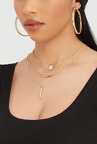 Cubic Zirconia Charm Layered Necklace and Hoop Earring Trio
