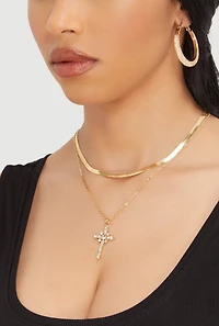 Cubic Zirconia Heart Layered Necklace with Hoop Earrings