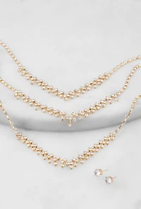 Rhinestone Layered Necklace and Earrings Set