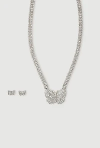 Cubic Zirconia Butterfly Necklace and Butterfly Earrings Set