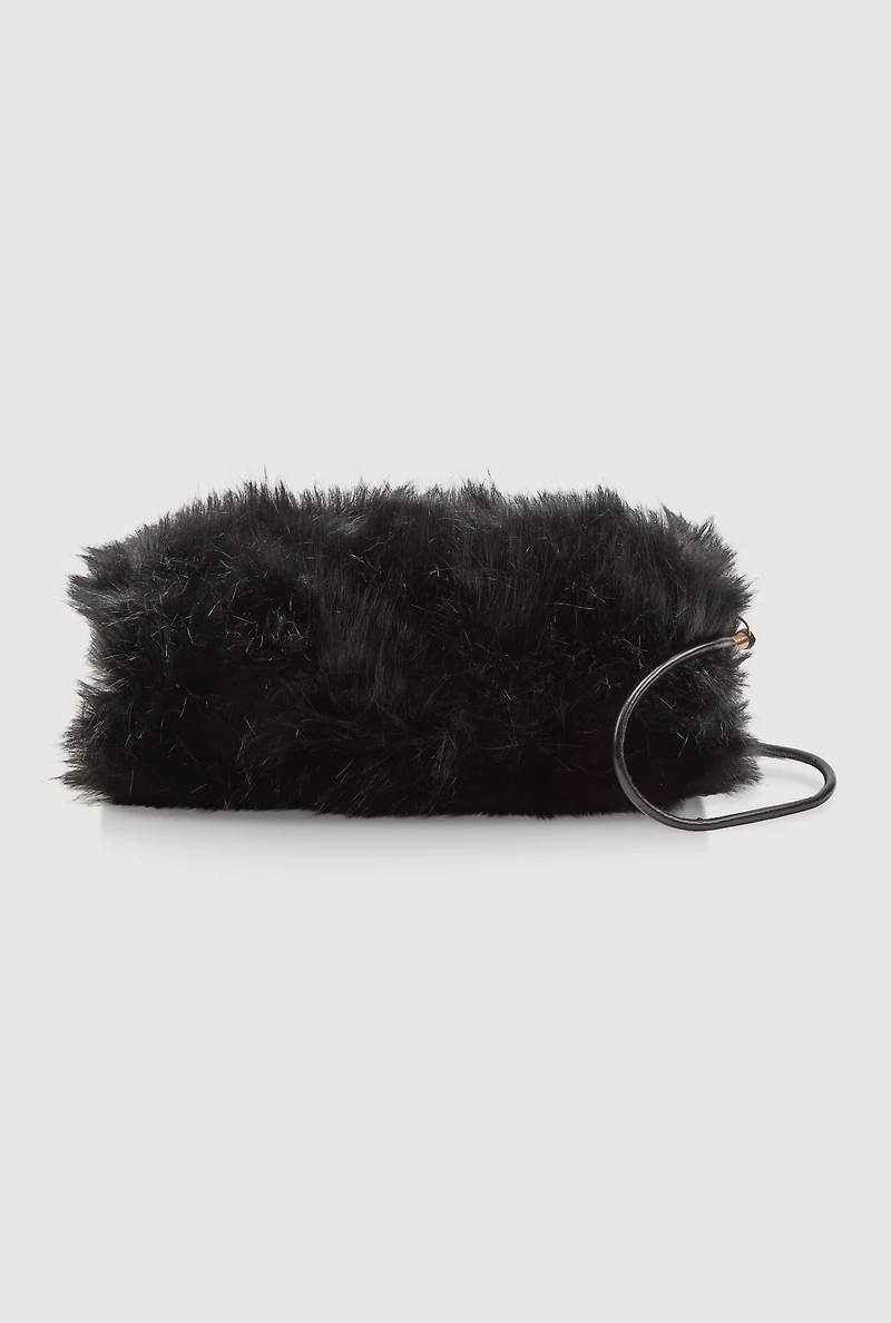 Womens Faux Fur Hand Muff Crossbody Clutch Bag,