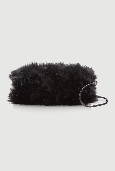 Womens Faux Fur Hand Muff Crossbody Clutch Bag,