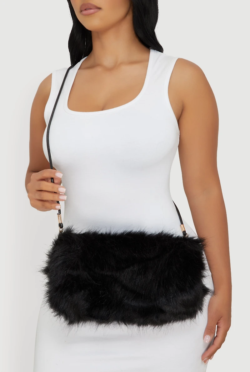 Womens Faux Fur Hand Muff Crossbody Clutch Bag,