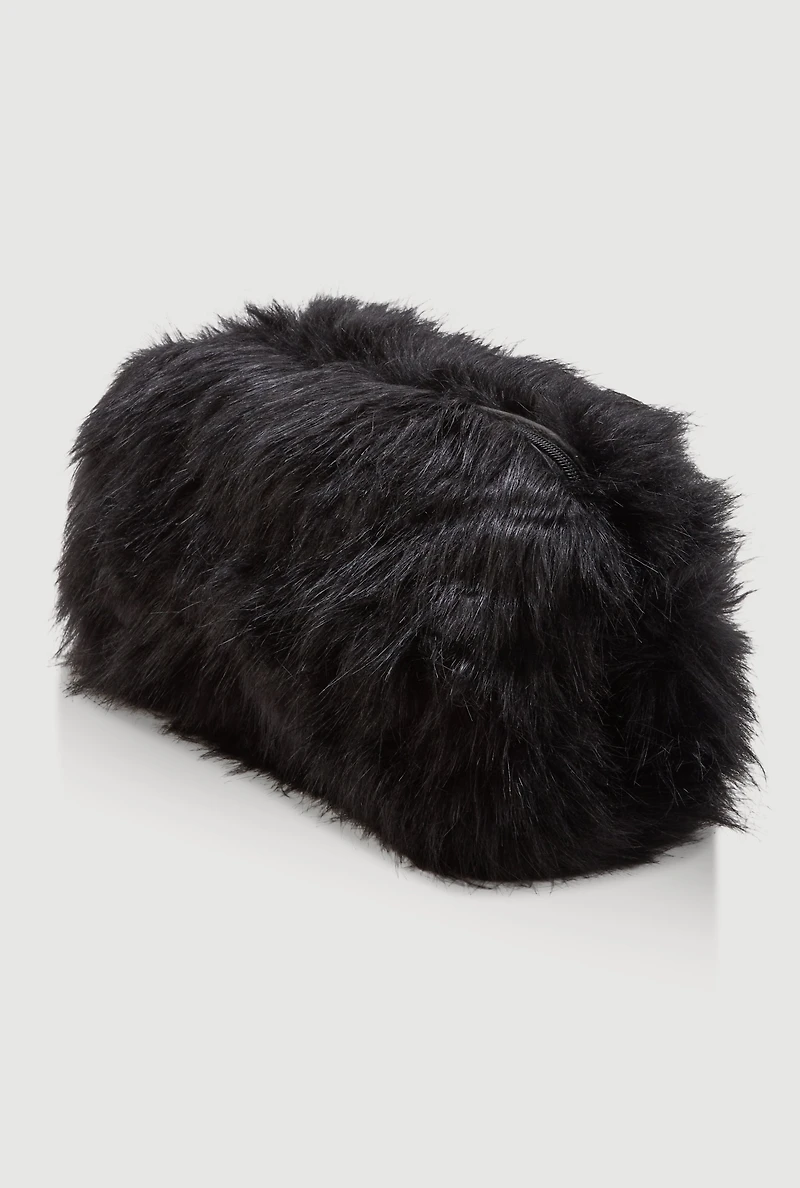 Womens Faux Fur Hand Muff Crossbody Clutch Bag,