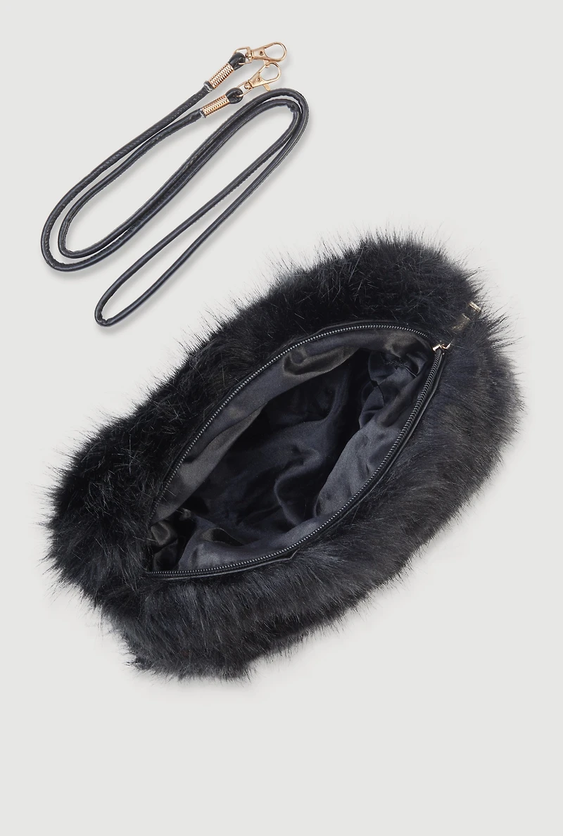 Womens Faux Fur Hand Muff Crossbody Clutch Bag,