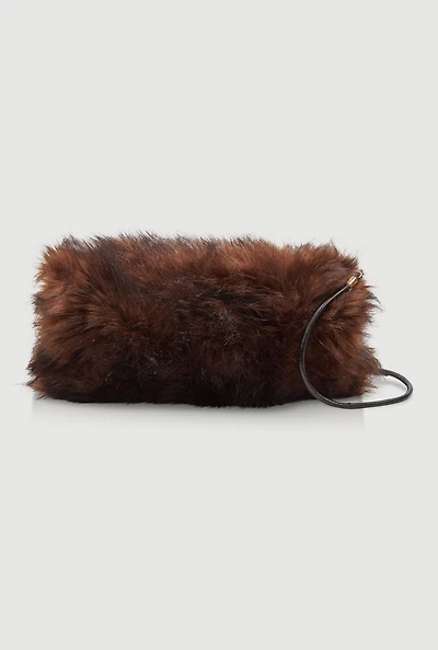 Womens Faux Fur Hand Muff Crossbody Clutch Bag, Brown