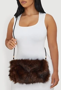 Womens Faux Fur Hand Muff Crossbody Clutch Bag, Brown