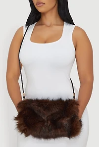 Womens Faux Fur Hand Muff Crossbody Clutch Bag, Brown