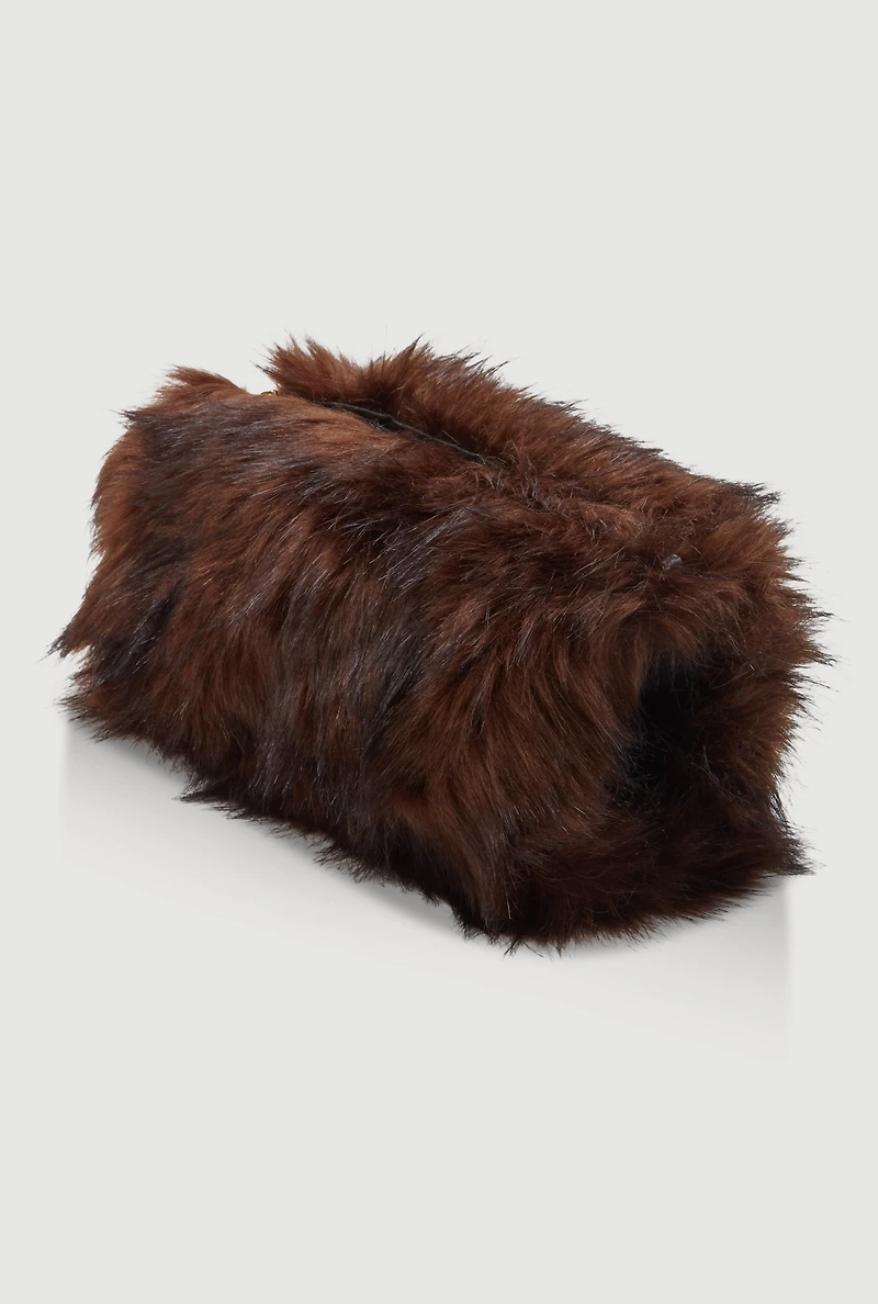 Womens Faux Fur Hand Muff Crossbody Clutch Bag, Brown