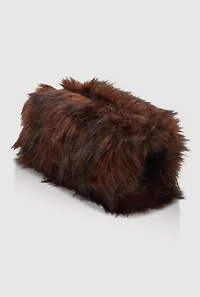 Womens Faux Fur Hand Muff Crossbody Clutch Bag, Brown