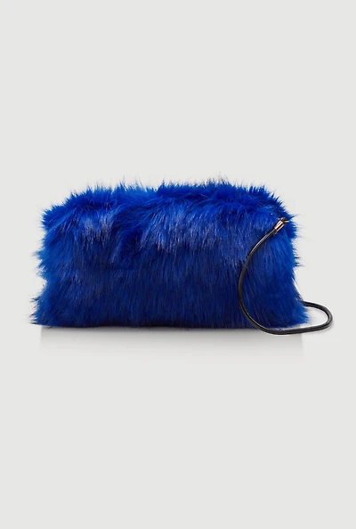 Womens Faux Fur Hand Muff Crossbody Clutch Bag,