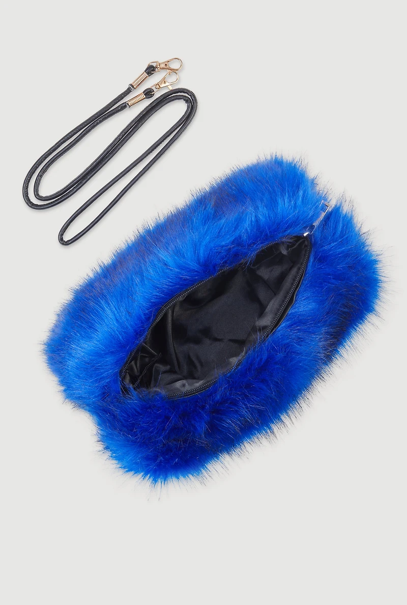 Womens Faux Fur Hand Muff Crossbody Clutch Bag,