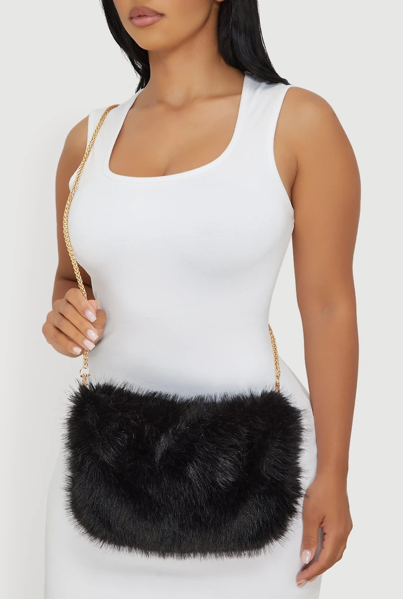 Faux Fur Hand Muff Chain Crossbody Bag