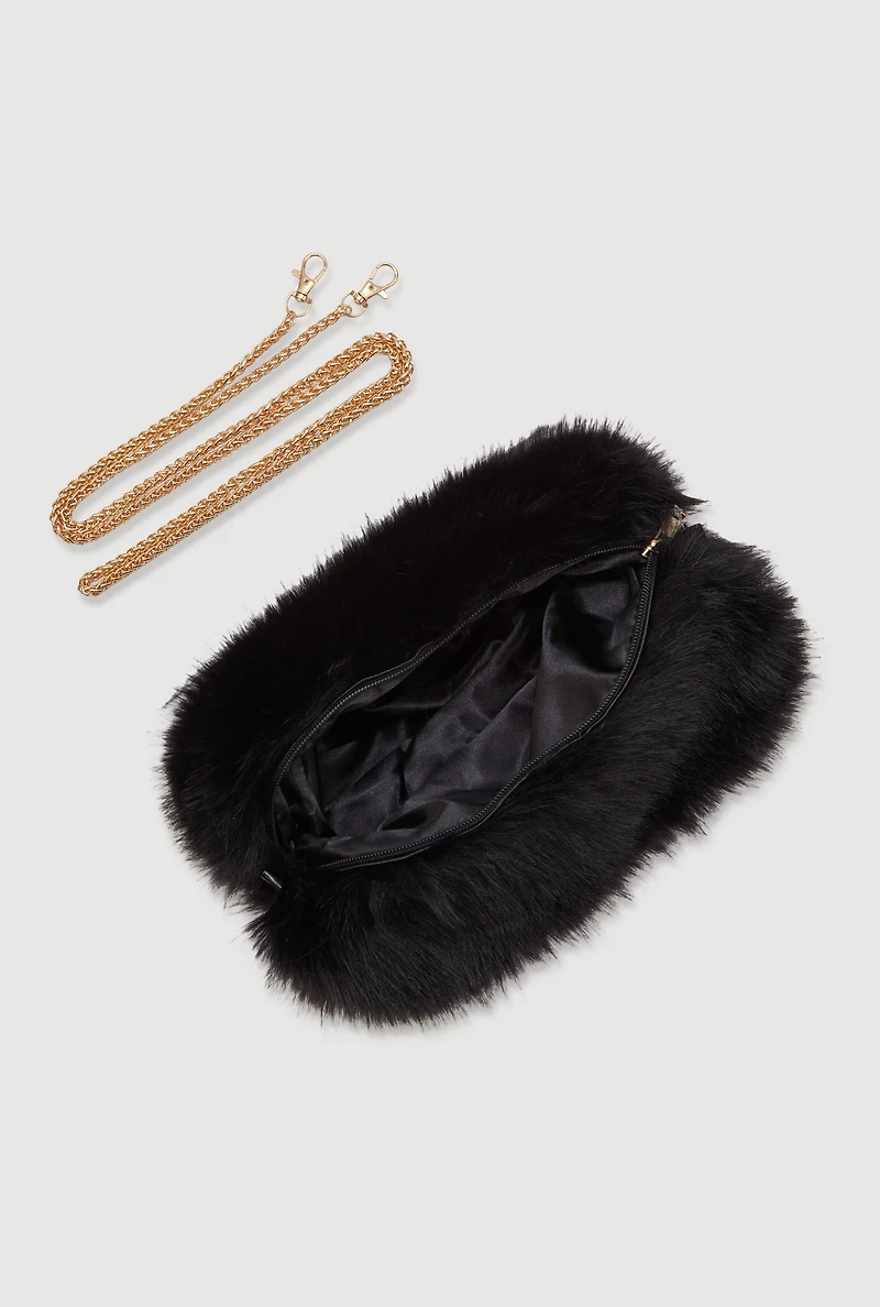 Faux Fur Hand Muff Chain Crossbody Bag
