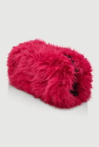 Womens Faux Fur Hand Muff Chain Crossbody Bag, Pink