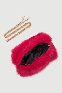 Womens Faux Fur Hand Muff Chain Crossbody Bag, Pink