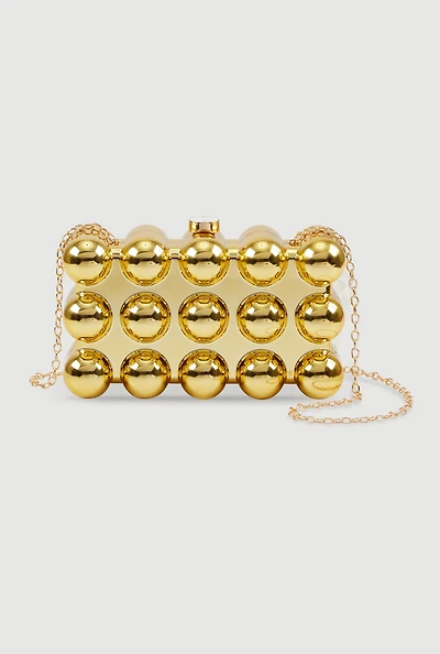 Womens Bubble Metallic Clutch, Gold