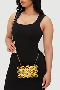 Womens Bubble Metallic Clutch, Gold