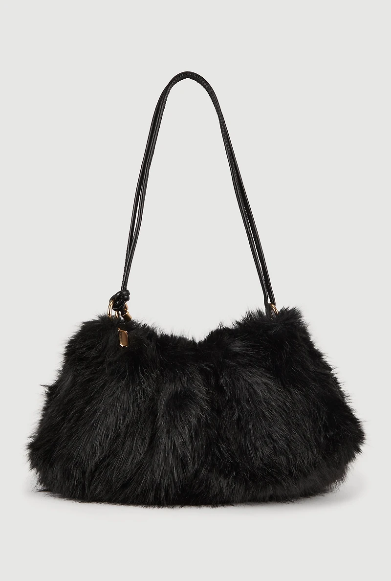 Knot Strap Faux Fur Hobo Bag