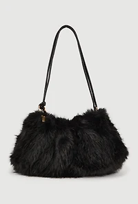 Knot Strap Faux Fur Hobo Bag
