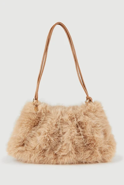 Knot Strap Faux Fur Hobo Bag