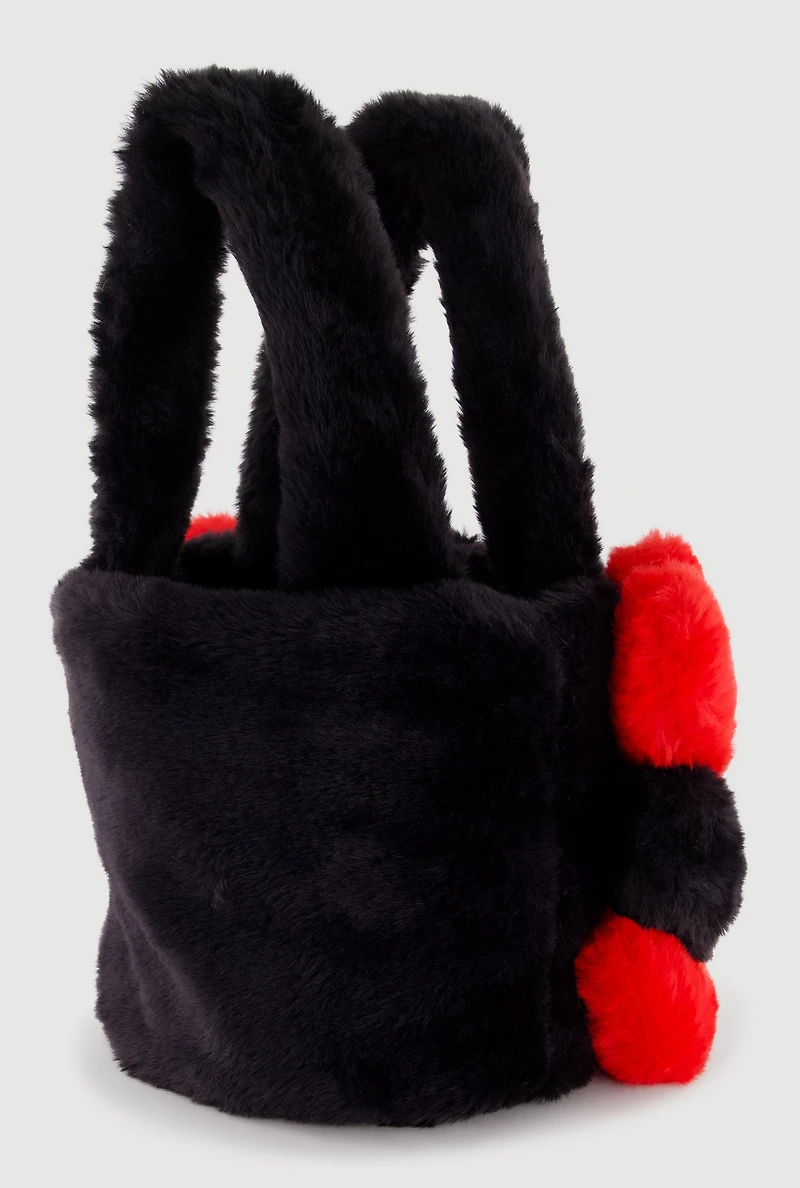 3D Color Block Hearts Faux Fur Hand Bag