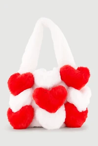 3D Color Block Hearts Faux Fur Hand Bag