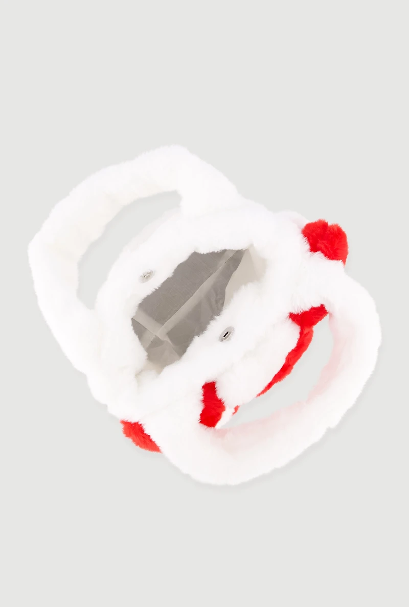 3D Color Block Hearts Faux Fur Hand Bag