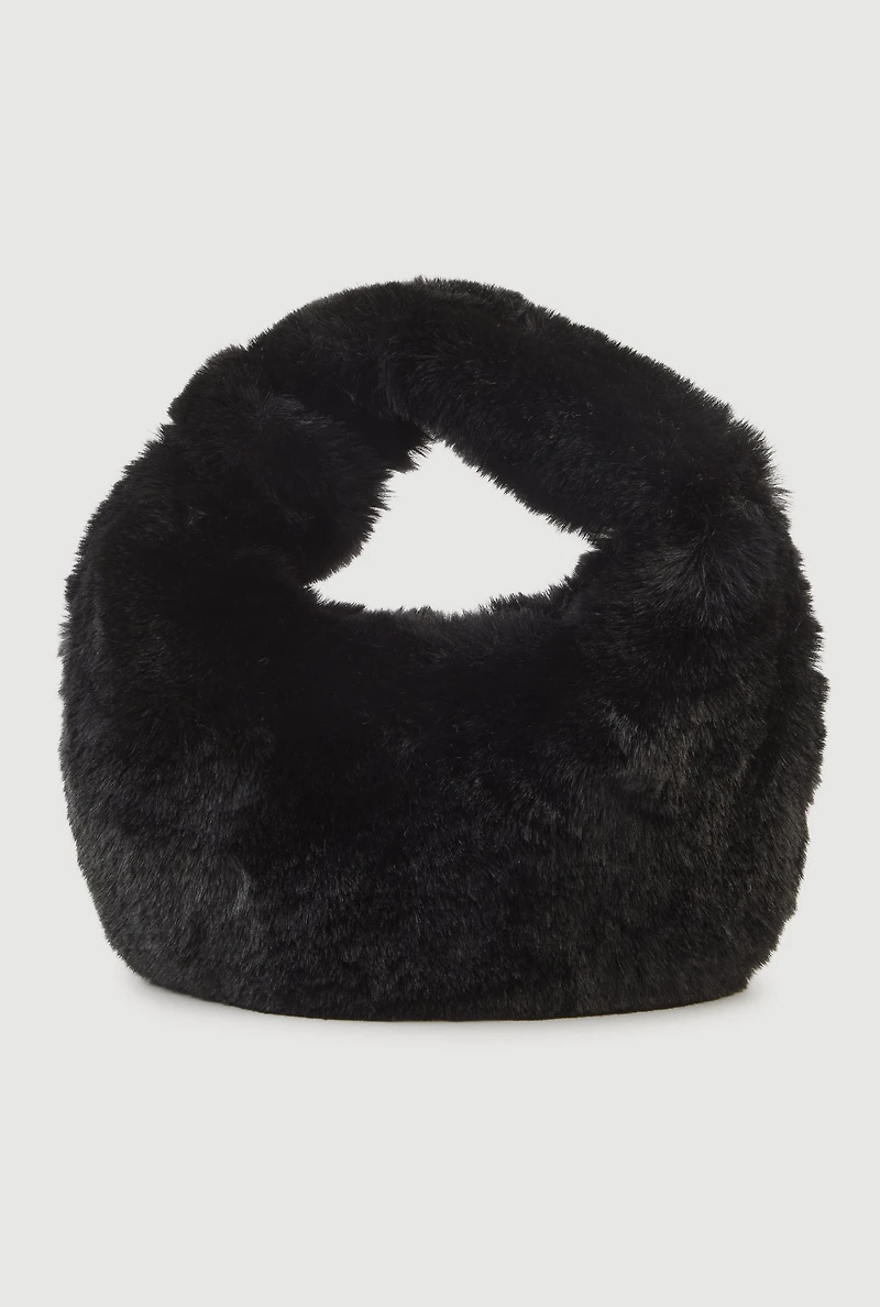 Faux Fur Knot Handle Handbag