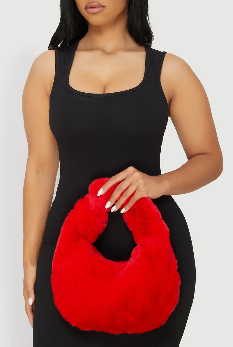 Faux Fur Knot Handle Handbag