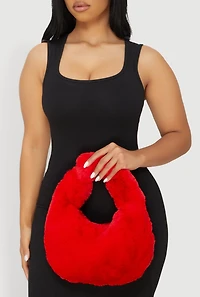 Faux Fur Knot Handle Handbag