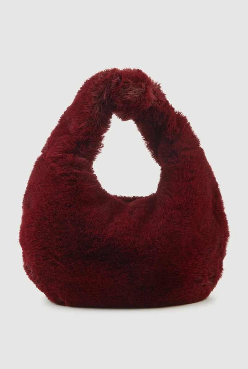 Faux Fur Knot Handle Handbag