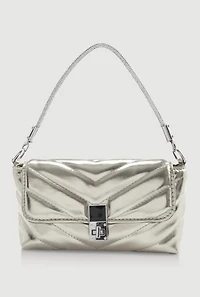 Womens Chevron Quilted Convertible Handbag, Silver