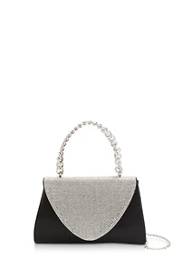 Womens Rhinestone Flap Chain Strap Handbag, Black