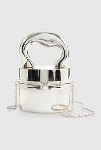 Womens Metallic Cylinder Convertible Crossbody Bag, Silver
