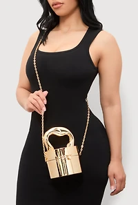 Womens Metallic Cylinder Convertible Crossbody Bag, Gold