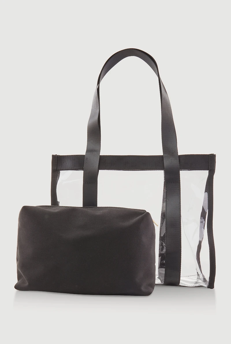 Contrast Trim Clear Tote Bag with Pouch