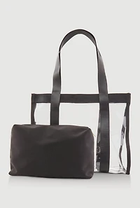 Contrast Trim Clear Tote Bag with Pouch