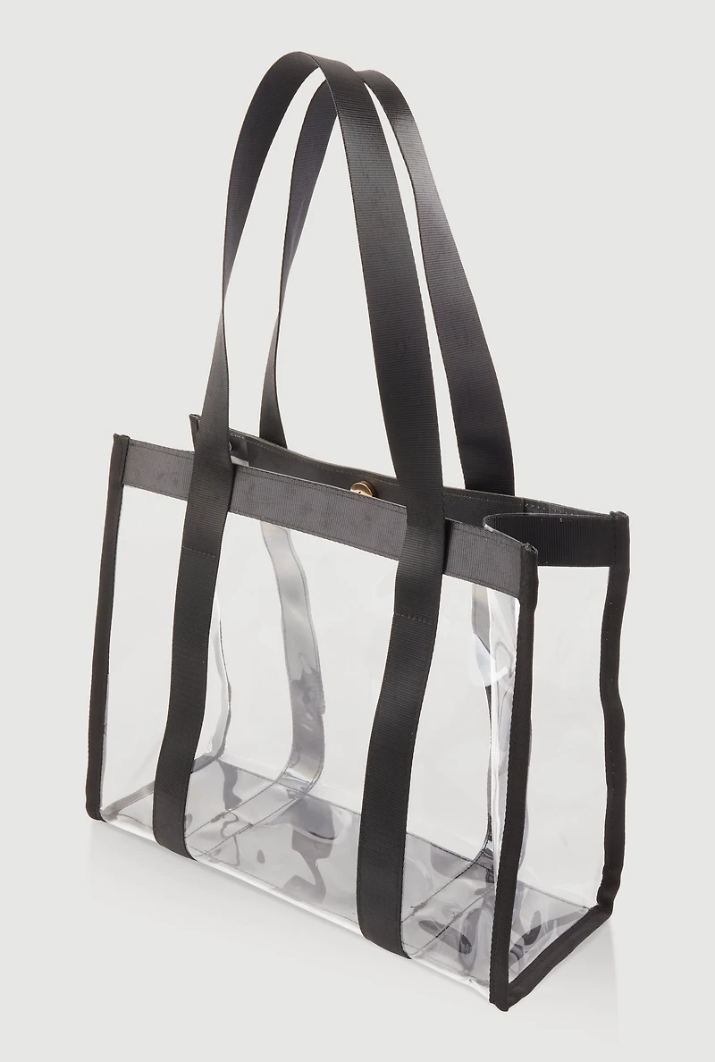 Contrast Trim Clear Tote Bag with Pouch