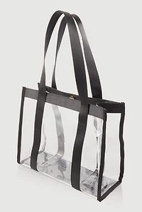 Contrast Trim Clear Tote Bag with Pouch