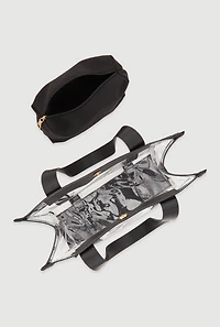 Contrast Trim Clear Tote Bag with Pouch