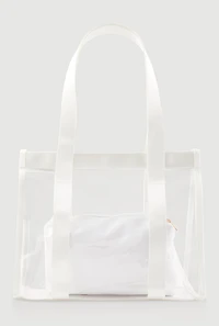 Womens Contrast Trim Clear Tote Bag with Pouch, White