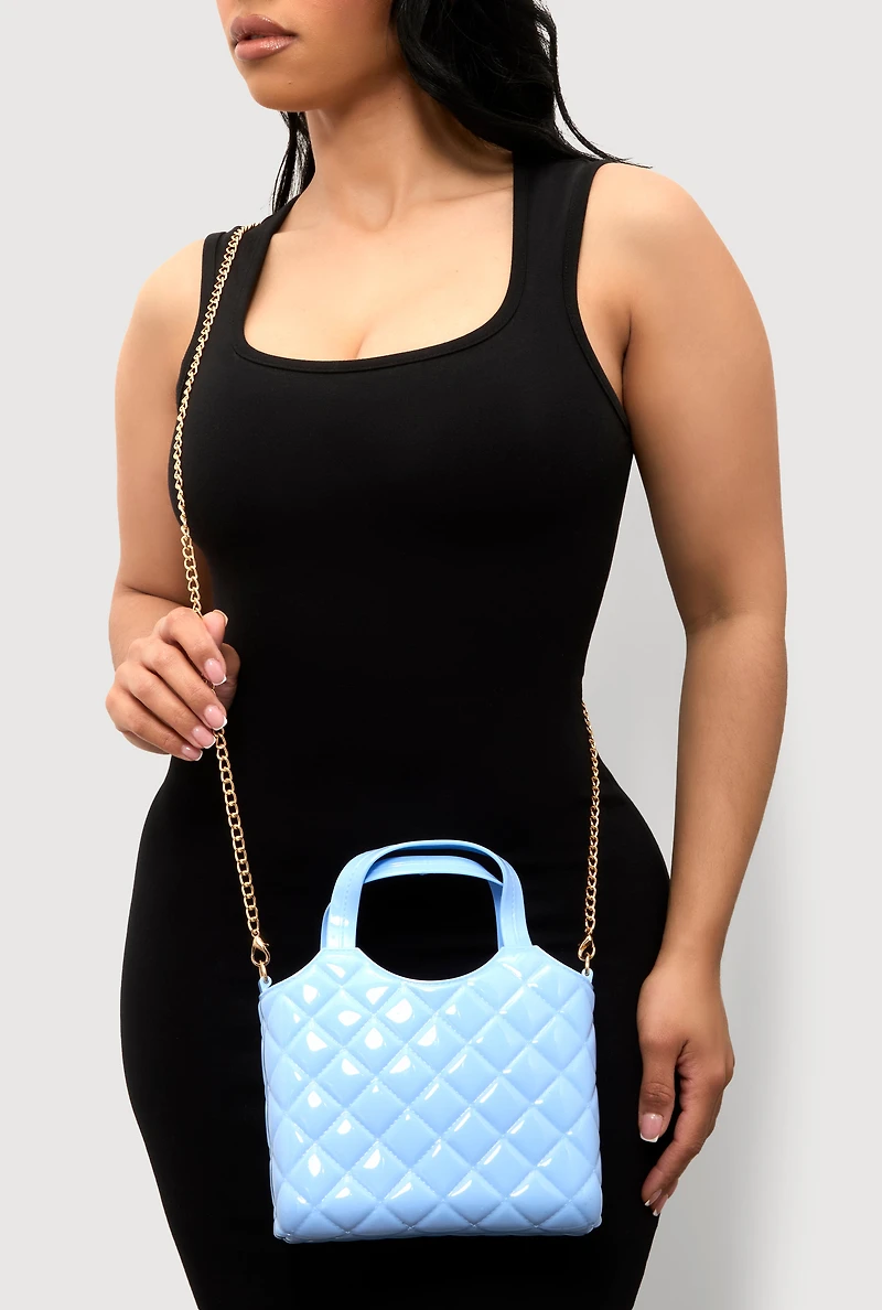 Womens Jelly Quilted Convertible Handbag, Blue