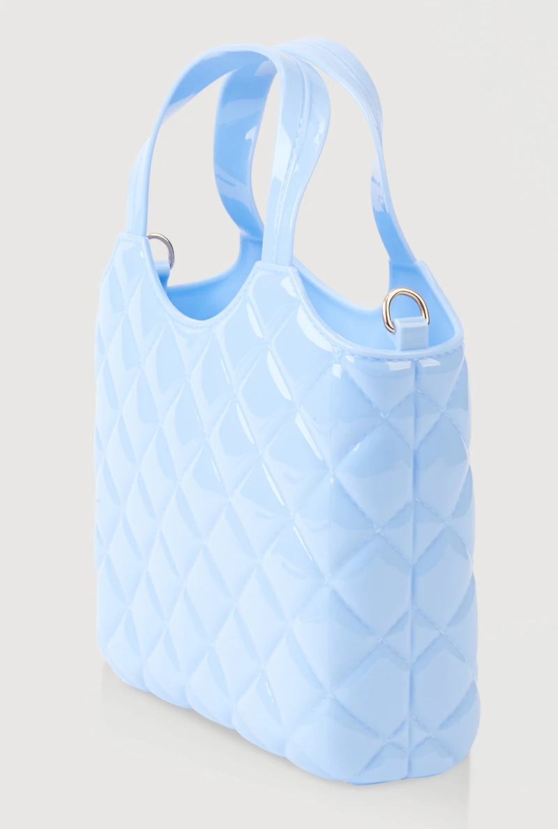 Womens Jelly Quilted Convertible Handbag, Blue