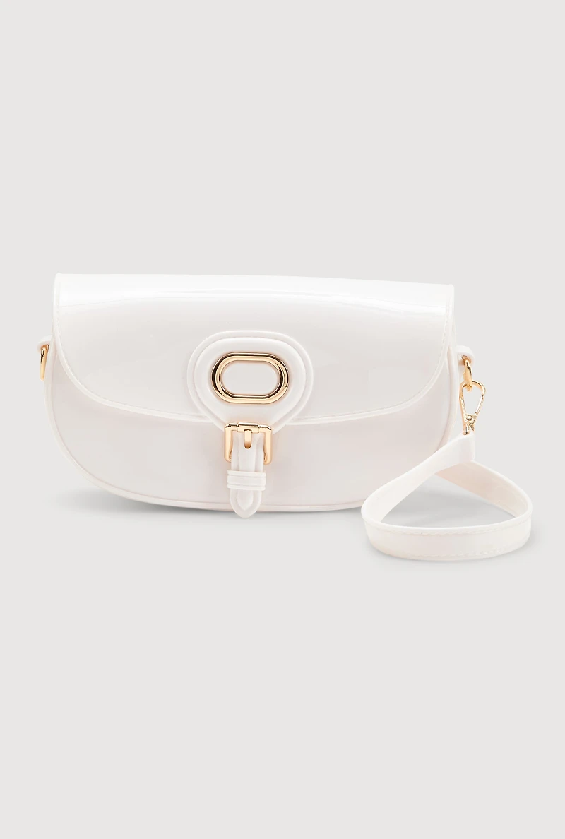 Womens Jelly Flap Buckle Crossbody Bag, White