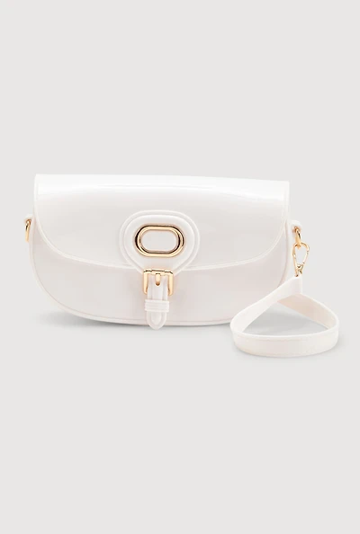 Womens Jelly Flap Buckle Crossbody Bag, White