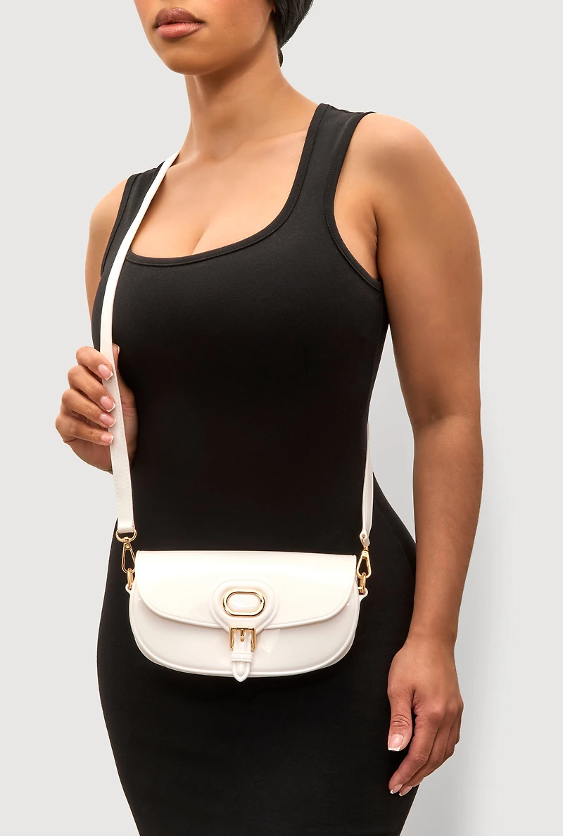 Womens Jelly Flap Buckle Crossbody Bag, White
