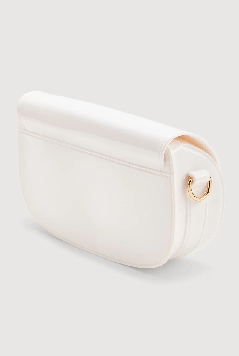 Womens Jelly Flap Buckle Crossbody Bag, White