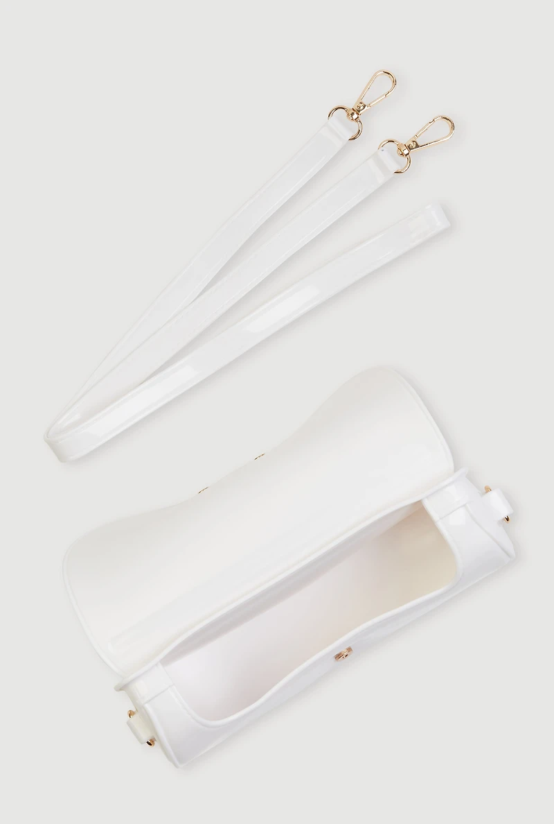 Womens Jelly Flap Buckle Crossbody Bag, White