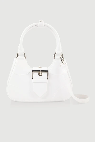 Womens Buckle Strap Jelly Hobo Bag, White